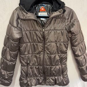 Columbia Omni Heat Puffer Jacket XS Metallic Silver Mauve Taupe Winter Coat